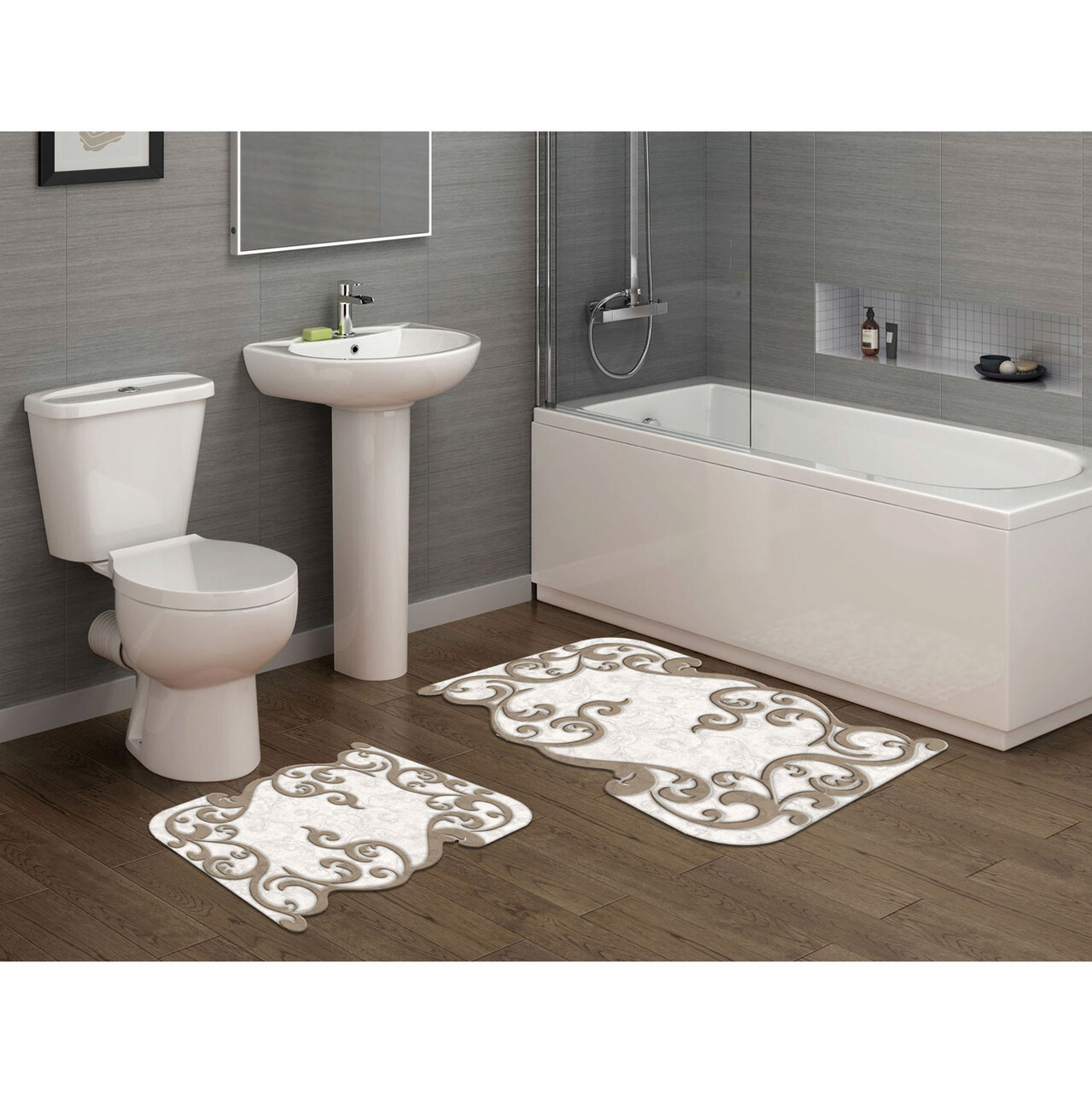Set covorase de baie, L'essentiel Maison, 210Fg41515Bj, Bej/Alb - imagine 6
